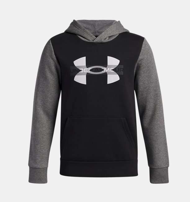 Erkek Çocuk UA Rival Fleece Colorblock Graphic Kapüşonlu Sweatshirt Siyah