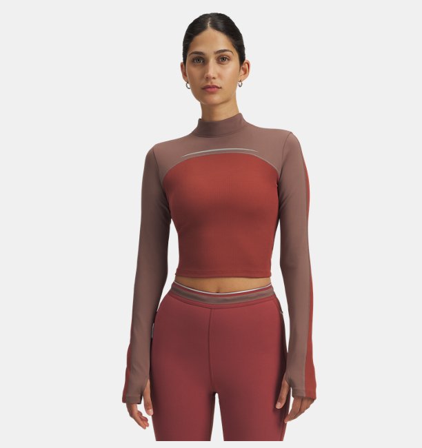 Kadın UA Halo Cold Weather Mock Uzun Kollu T-Shirt Kırmızı