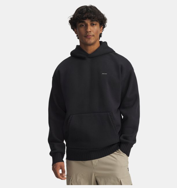 Erkek UA Icon Heavy Rib Kapüşonlu Sweatshirt Siyah