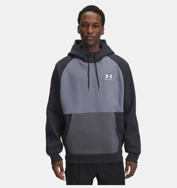 Erkek UA Icon Heavyweight Colorblocked Kapüşonlu Sweatshirt Gri