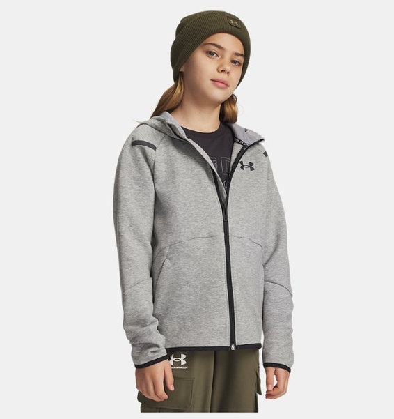 Gri Çocuk UA Unstoppable Fleece Tam Fermuarlı Sweatshirt