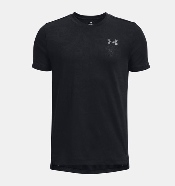 Siyah Erkek Çocuk UA Tech™ Pencereli Jakarlı Kısa Kollu T-shirt