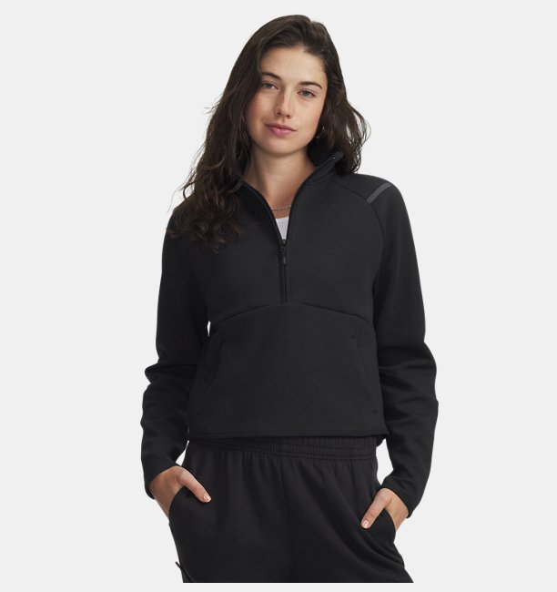 Kadın UA Unstoppable Fleece Yarım Fermuarlı Sweatshirt Siyah
