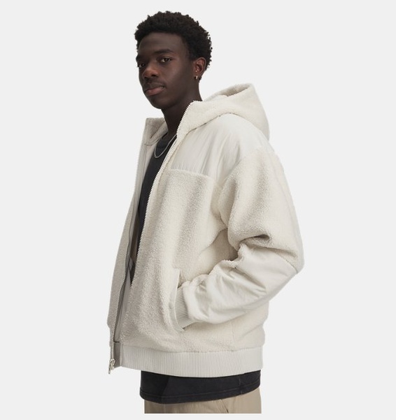 Beyaz Erkek UA High Pile Fleece Fermuarlı Ceket