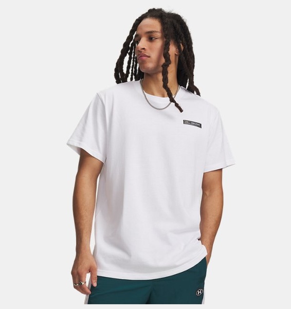 Beyaz Erkek UA Heavyweight Armour Label Kısa Kollu T-shirt