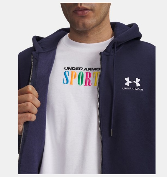 Lacivert Erkek UA Icon Fleece Tam Fermuarlı Kapüşonlu Üst