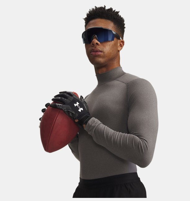 Erkek UA HG Armour Comp Mock Uzun Kollu T-shirt Gri