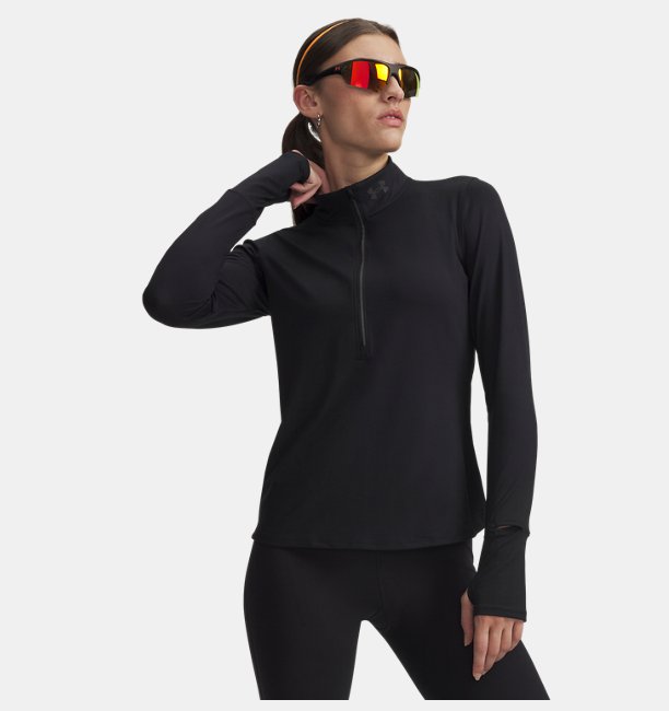 Kadın UA Launch Pro Yarım Fermuarlı Uzun Kollu T-shirt Siyah