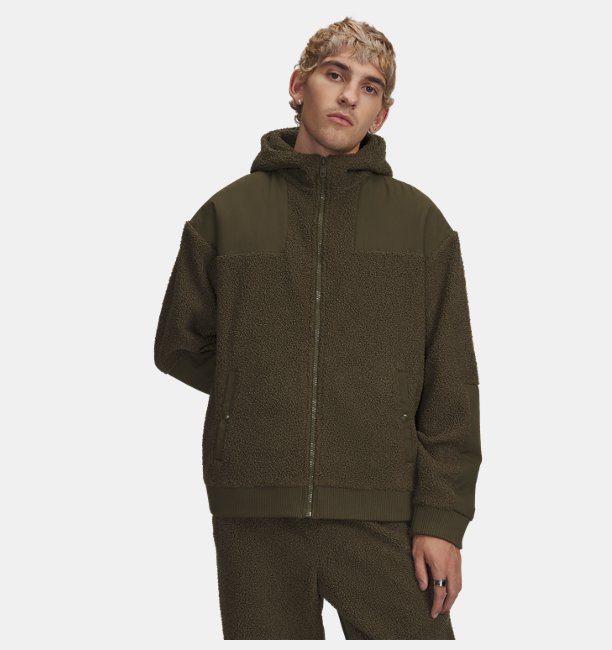 Erkek UA High Pile Fleece Fermuarlı Ceket Yeşil