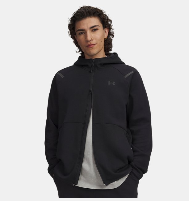 Erkek UA Unstoppable Fleece Tam Boy Fermuarlı Sweatshirt Siyah