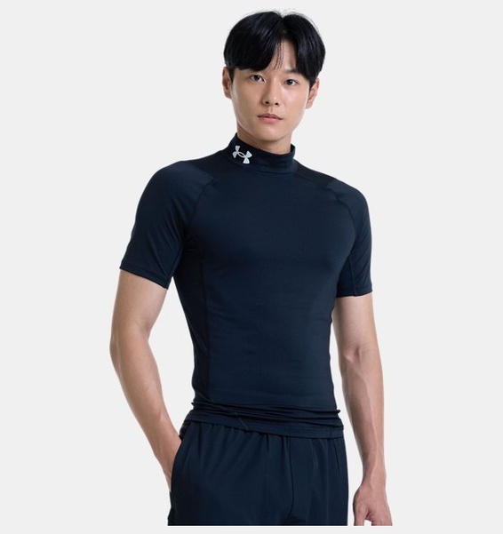 Siyah Erkek UA HeatGear Armour Compression Mock Kısa Kollu T-shirt