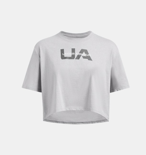 Gri Kadın UA Boxy Crop Branded Kısa Kollu T-shirt