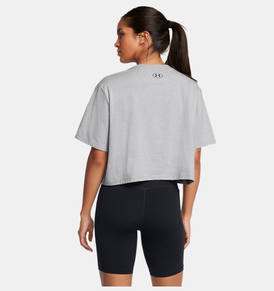 Gri Kadın UA Boxy Crop Branded Kısa Kollu T-shirt