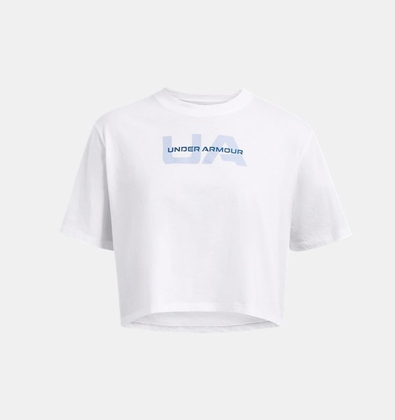Beyaz Kadın UA Boxy Crop Branded Kısa Kollu T-shirt
