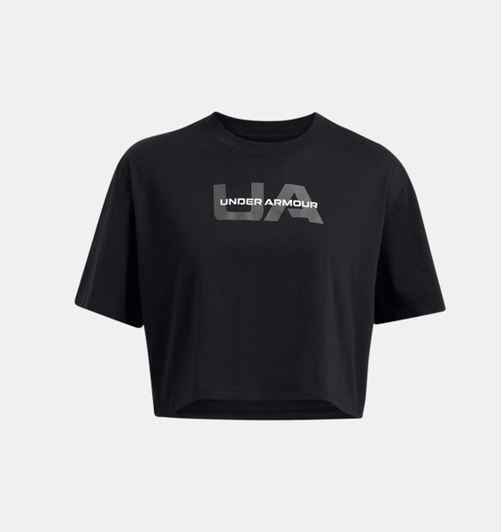 Siyah Kadın UA Boxy Crop Branded Kısa Kollu T-shirt