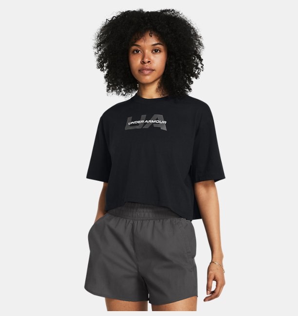 Kadın UA Boxy Crop Branded Kısa Kollu T-shirt Siyah