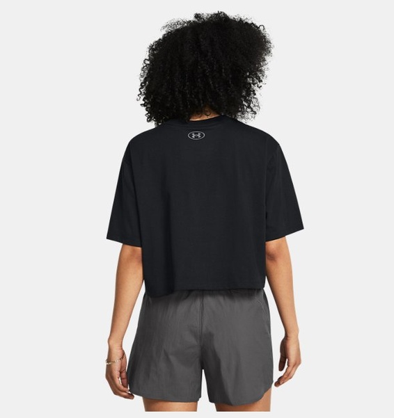 Siyah Kadın UA Boxy Crop Branded Kısa Kollu T-shirt