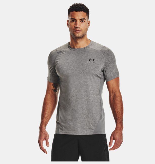 Erkek UA HG Armour Fitted Kısa Kollu T-shirt Gri