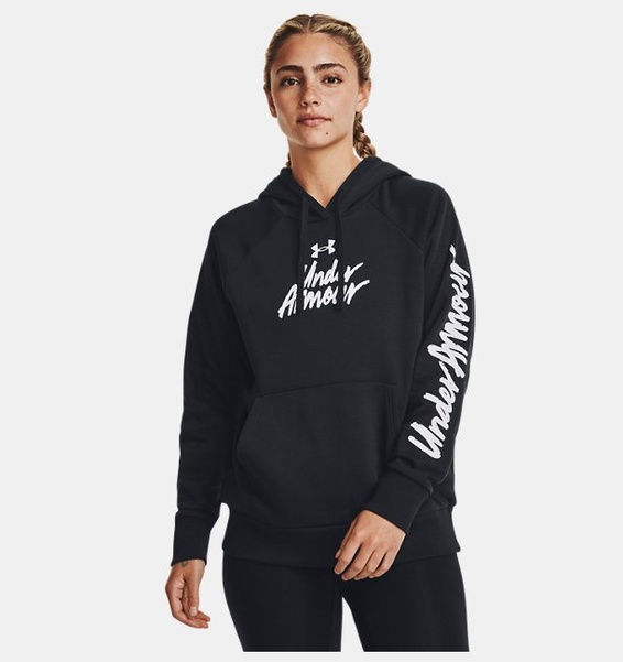 Siyah Kadın UA Rival Fleece Graphic Kapüşonlu Üst