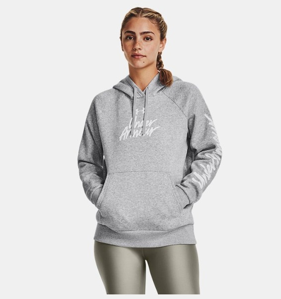 Gri Kadın UA Rival Fleece Graphic Kapüşonlu Üst