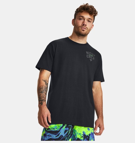 Siyah Erkek Project Rock Night Bisiklet Yaka Kısa Kollu T-shirt