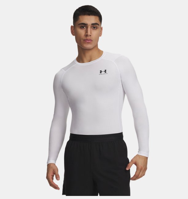 Erkek UA HG Armour Comp Uzun Kollu T-shirt Beyaz
