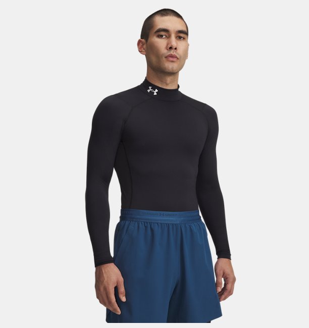 Erkek UA CG Armour Comp Mock Uzun Kollu T-shirt Siyah