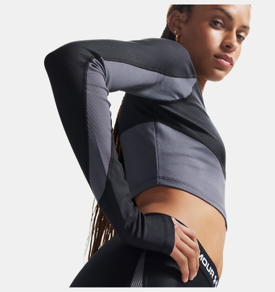 Siyah Kadın UA HeatGear Rib 1/4 Fermuarlı Uzun Kollu T-Shirt