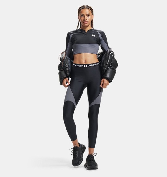 Siyah Kadın UA HeatGear Rib 1/4 Fermuarlı Uzun Kollu T-Shirt