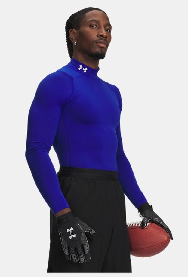 Erkek UA ColdGear Armour Compression Mock Uzun Kollu T-shirt Mavi