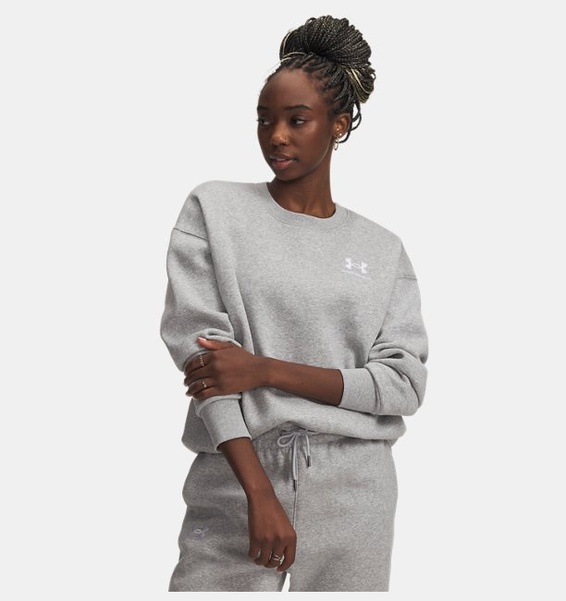 Gri Kadın UA Icon Fleece Oversized Bisiklet Yaka Sweatshirt