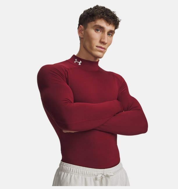 Erkek UA CG Armour Comp Mock Uzun Kollu T-shirt Bordo