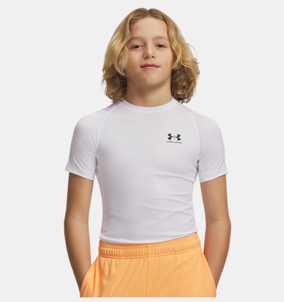 Beyaz Erkek Çocuk HeatGear® Armour Kısa Kollu T-shirt