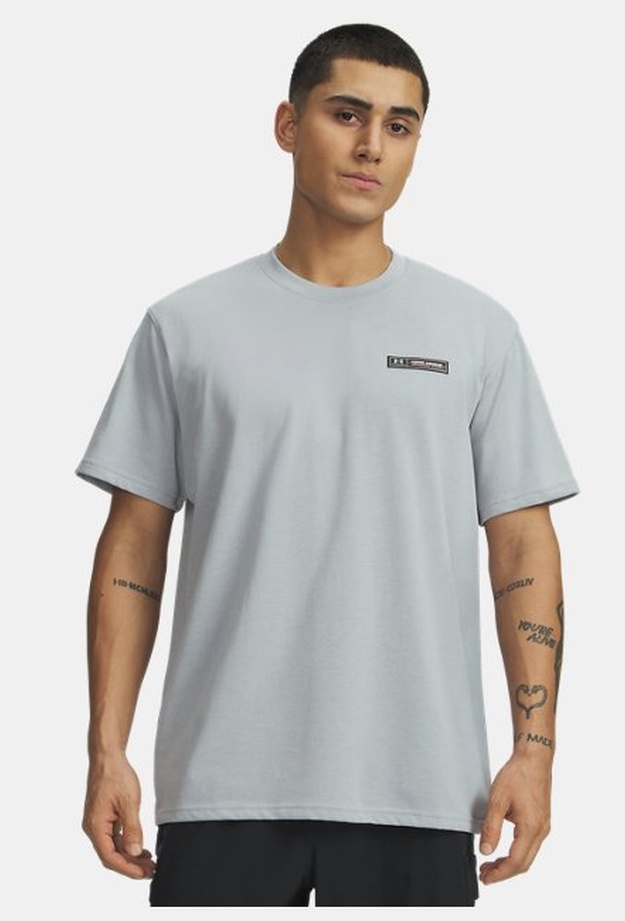 Erkek UA Heavyweight Armour Label Kısa Kollu T-shirt Gri
