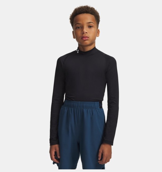 Siyah Çocuk UA HeatGear Armour Mock Uzun Kollu T-shirt