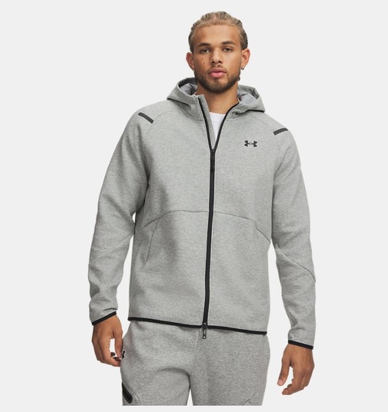 Gri Erkek UA Unstoppable Fleece Tam Boy Fermuarlı Sweatshirt