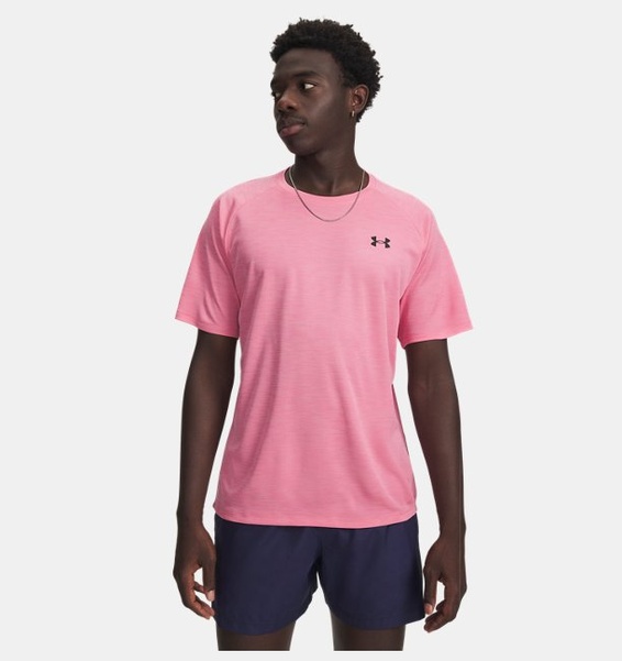 Pembe Erkek UA Tech Textured Kısa Kollu T-shirt