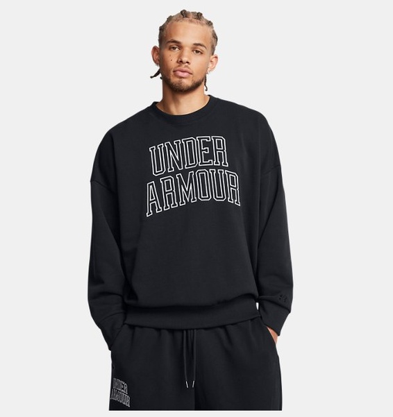Siyah Erkek UA Icon Heavyweight Terry Oversized Bisiklet Yaka Sweatshirt