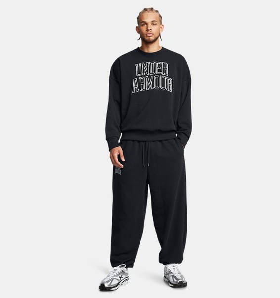 Siyah Erkek UA Icon Heavyweight Terry Oversized Bisiklet Yaka Sweatshirt