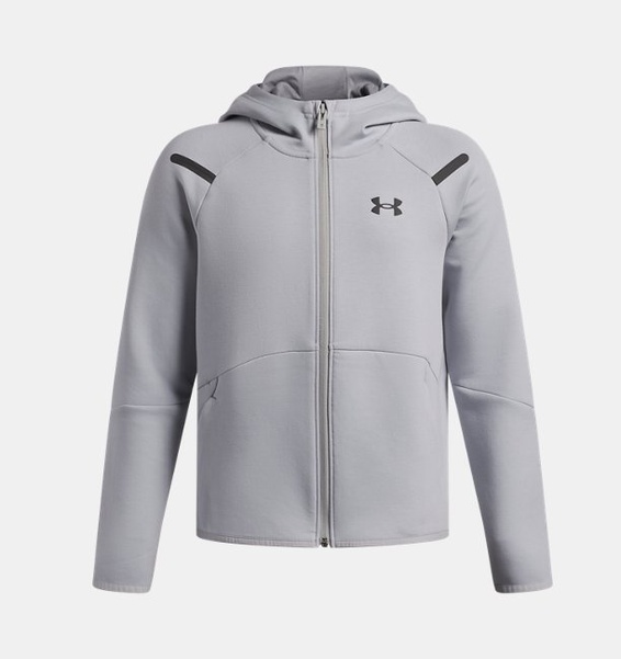 Gri Çocuk UA Unstoppable Fleece Tam Fermuarlı Sweatshirt