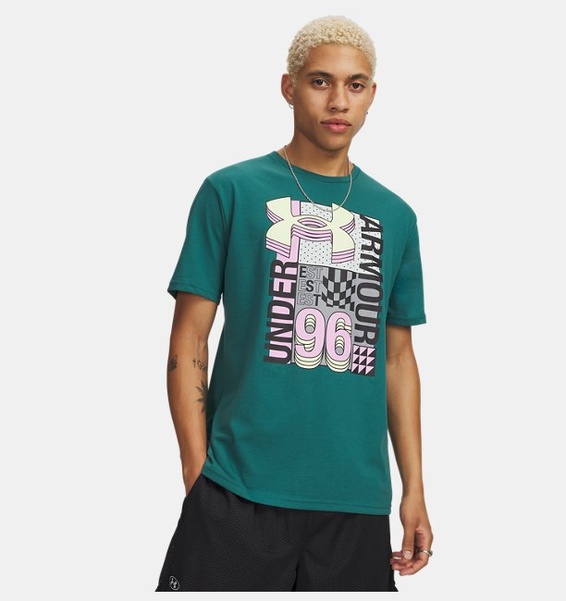 Yeşil Erkek UA Logo Kolej Kısa Kollu T-Shirt