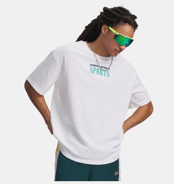 Beyaz Erkek UA Heavyweight Sports Kısa Kollu T-Shirt