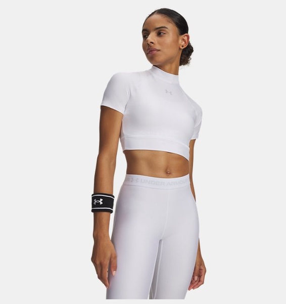 Beyaz Kadın UA HeatGear Crop Mock Kısa Kollu T-Shirt