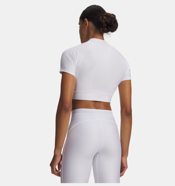 Beyaz Kadın UA HeatGear Crop Mock Kısa Kollu T-Shirt