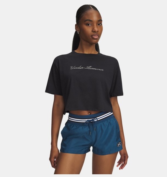 Siyah Kadın UA Wordmark Crop Kısa Kollu T-Shirt