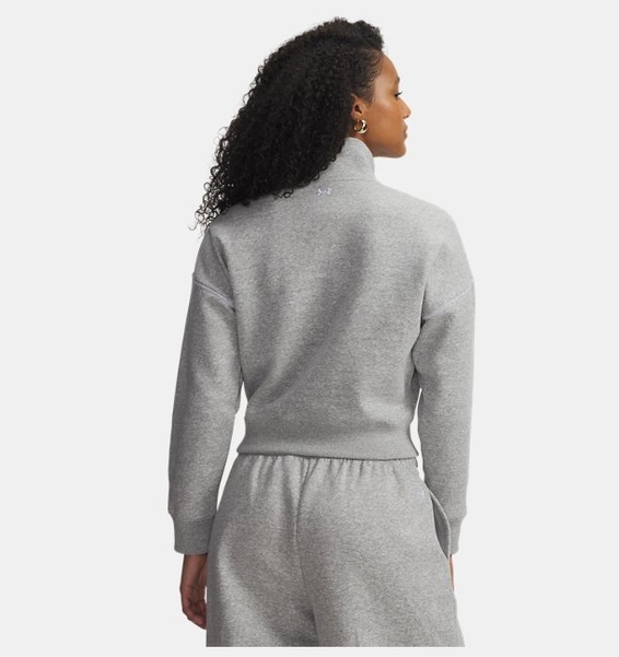 Gri Kadın UA Rival Fleece Script Yarım Fermuarlı Sweatshirt