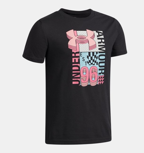 Siyah Erkek Çocuk UA Logo Wordmark Kolaj Kısa Kollu T-Shirt