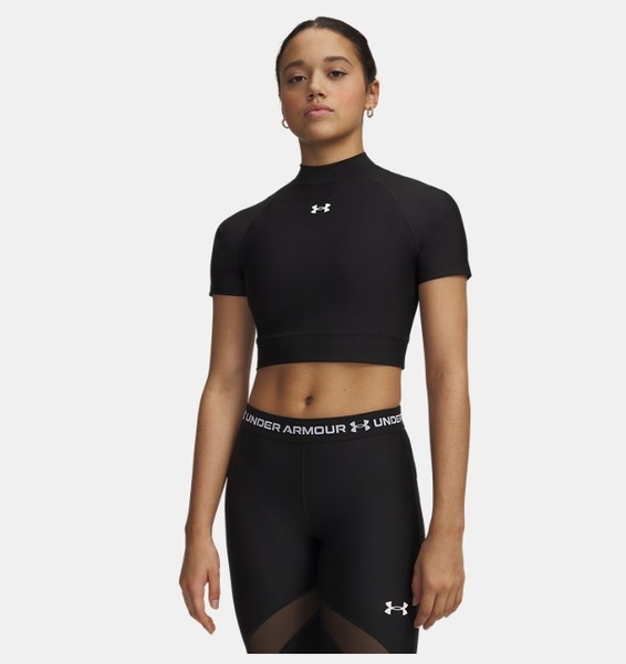 Siyah Kadın UA HeatGear Crop Mock Kısa Kollu T-Shirt