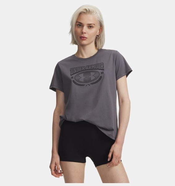 Gri Kadın UA Varsity Kısa Kollu T-Shirt