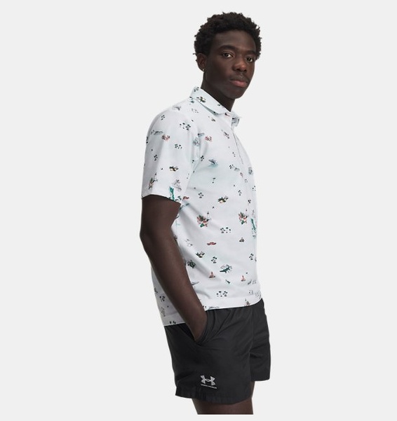 Beyaz Erkek UA Drive Golf Trip Baskılı Polo T-Shirt